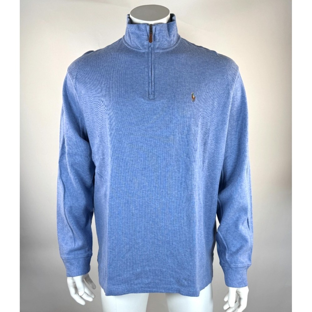 Polo Ralph Lauren Estate Rib Pullover Mens‎ XL Long Sleeve Stretch Cotton Blue
